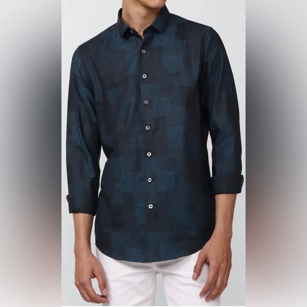 NWT Simon Carter Navy Blue Print Slim Fit Shirt sz 40 (M)